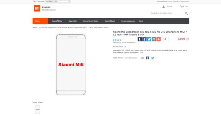 В интернете появилась информация о Xiaomi Mi6