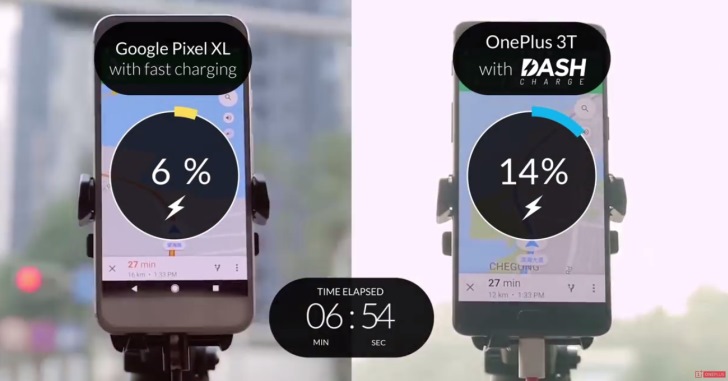 OnePlus сравнила Dash Charge с быстрой зарядкой смартфона Google Pixel XL