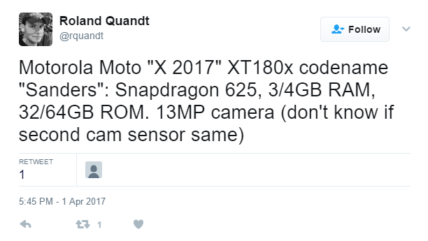 Motorola Moto X 2017 показан на рендере, есть сведения о начинке