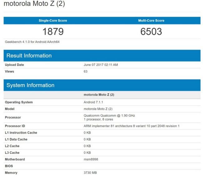 Флагманский Moto Z2 на Snapdragon 835 появился в Geekbench