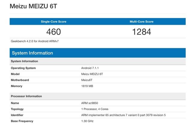 Бюджетник Meizu 6T оснастили чипом Spreadtrum SC9850