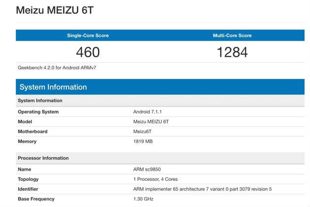 Meizu M6T с чипом Spreadtrum проверен в Geekbench