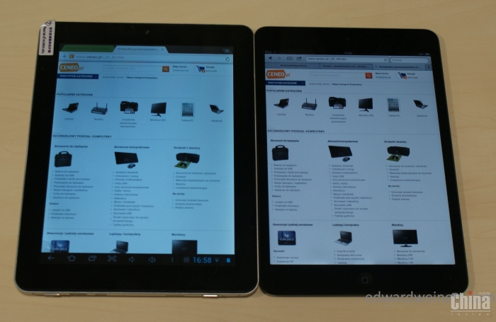 Сравнение дисплеев Onda V812 и Apple iPad Mini (фото)