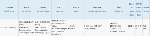47-дюймовый Xiaomi TV замечен при получении лицензии