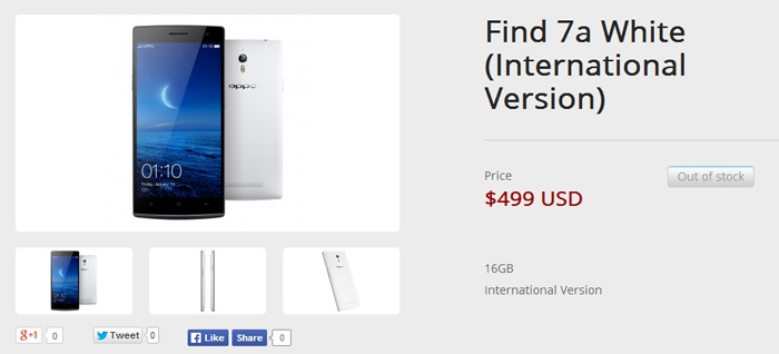 Цена международной версии Oppo Find 7a составила $ 499