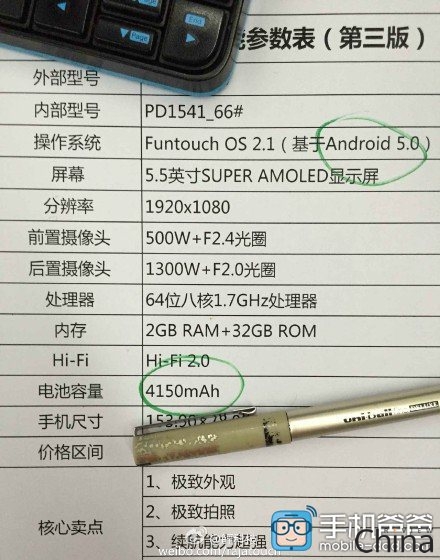 Утечка спецификаций Vivo X5Pro показывает огромный аккумулятор на 4150 мАч