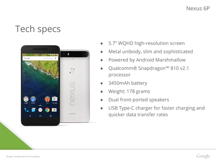 Подробные характеристики гуглофона Huawei Nexus 6P