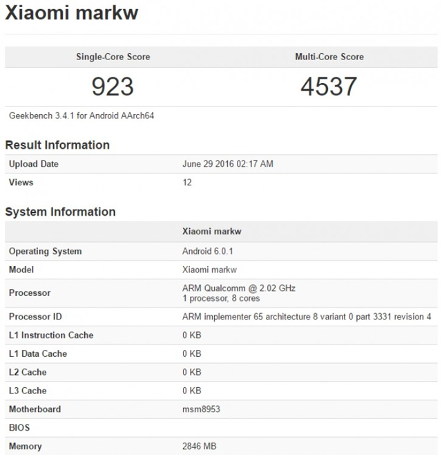 Таинственная новинка Xiaomi Markw на Snapdragon 625
