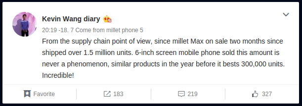 Xiaomi продала за два месяца больше 1,5 млн фаблетов Mi Max