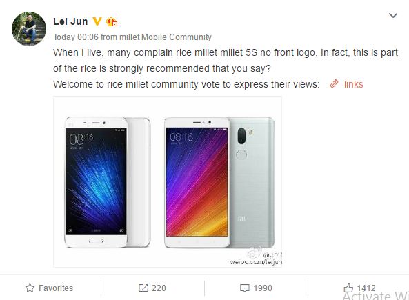 Результаты опроса Xiaomi о местонахождении логотипа Mi