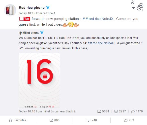 Xiaomi Redmi Note 4X могут представить 14 февраля