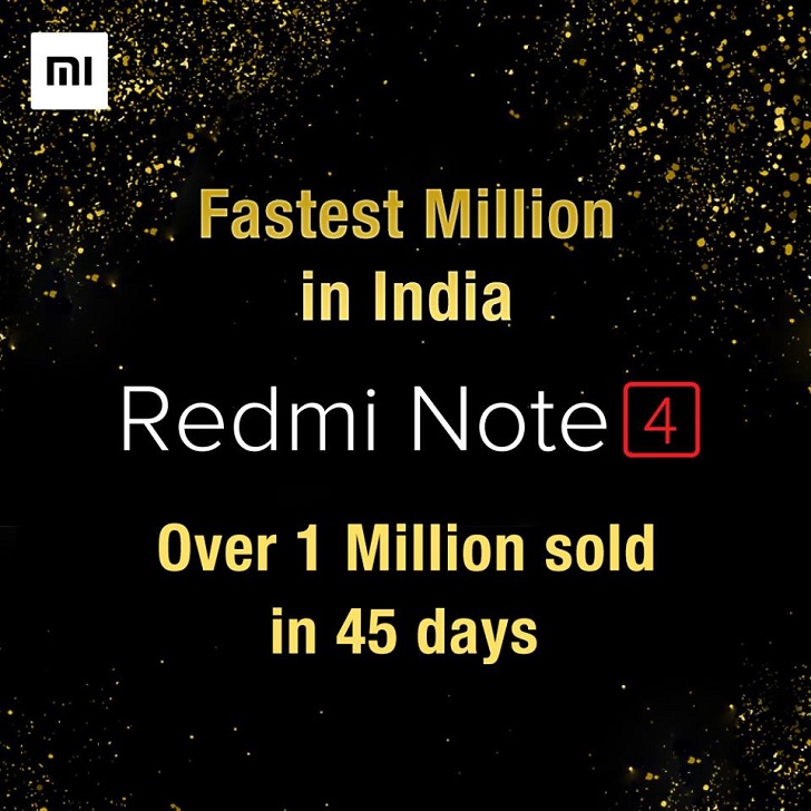 Xiaomi продала более 1 миллиона Redmi Note 4 в Индии