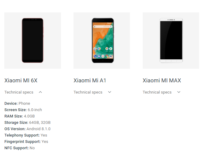 Xiaomi Mi 6X замечен на официальном сайте Android