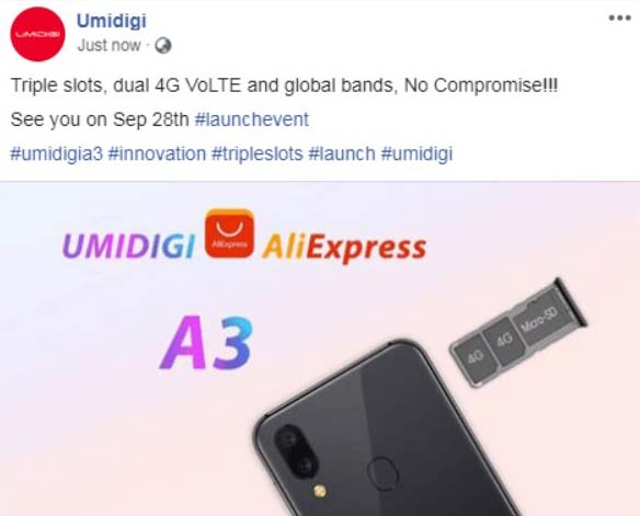 Смартфон Umidigi A3 сможет работать с тремя SIM-картами