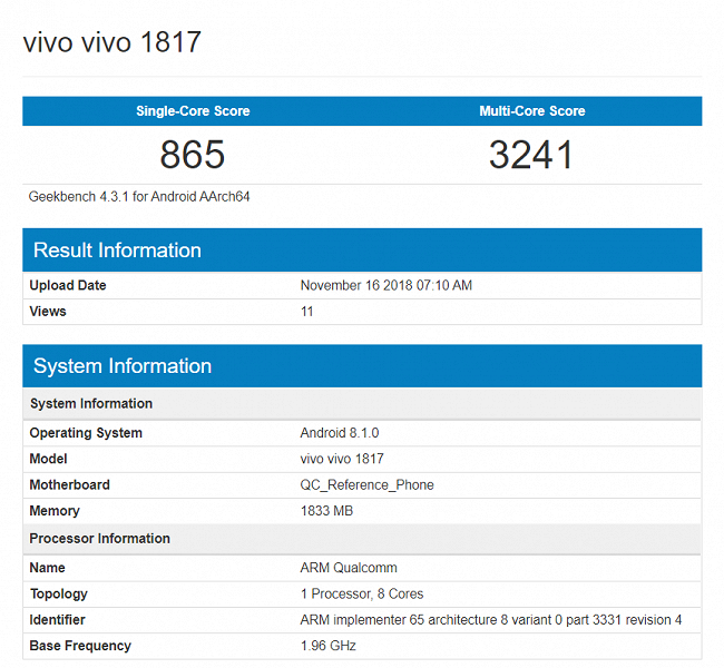 Компания Vivo готовит еще один доступный смартфон