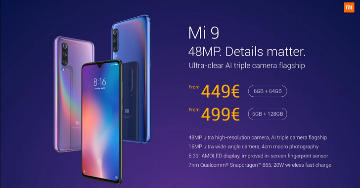Официально: цена Xiaomi Mi 9 составит 449 / 499 евро