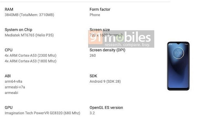Раскрыты характеристики Moto G8 Power Lite