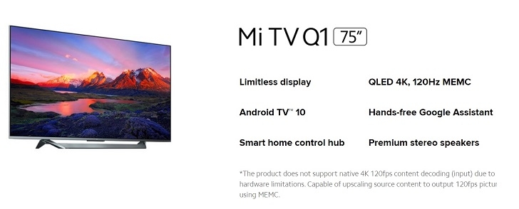 Xiaomi Mi TV Q1 не поддерживает нативно 120 Гц