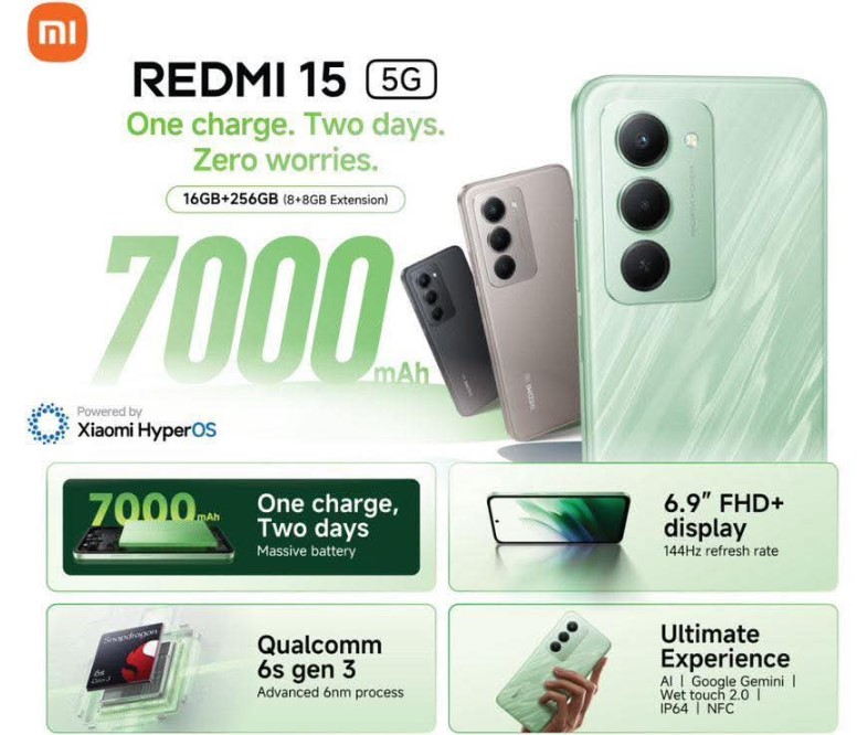 Xiaomi анонсувала Redmi 15 з великим акумулятором та екраном 144 Гц